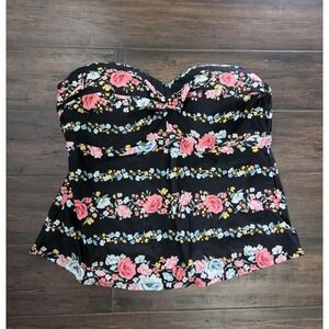 Old Navy Tankini Swim Top Plus Size 2X Black Floral Strapless